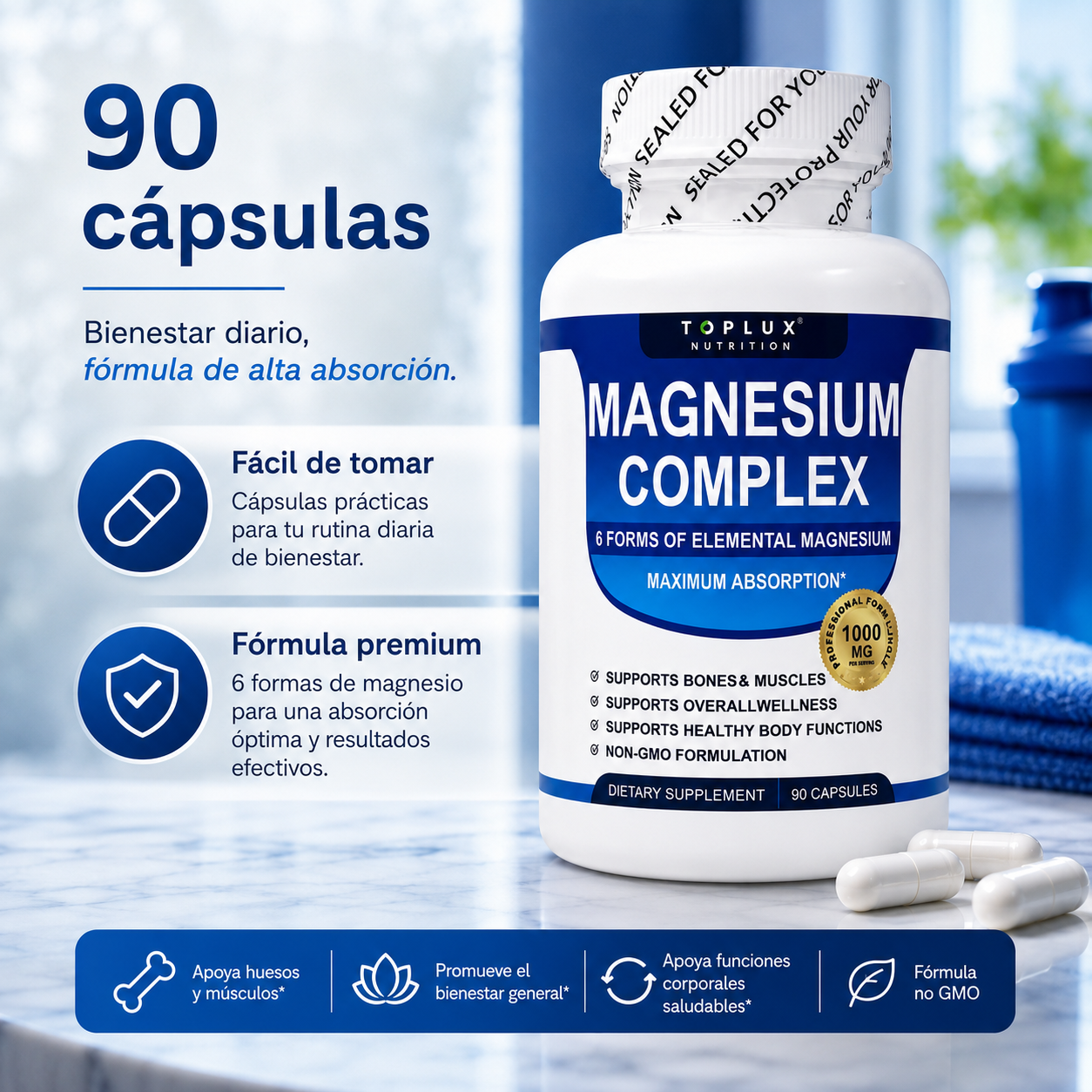 Rivierly Magnesium Complex 1000 mg | 6 Formas de Magnesio – 90 Cápsulas