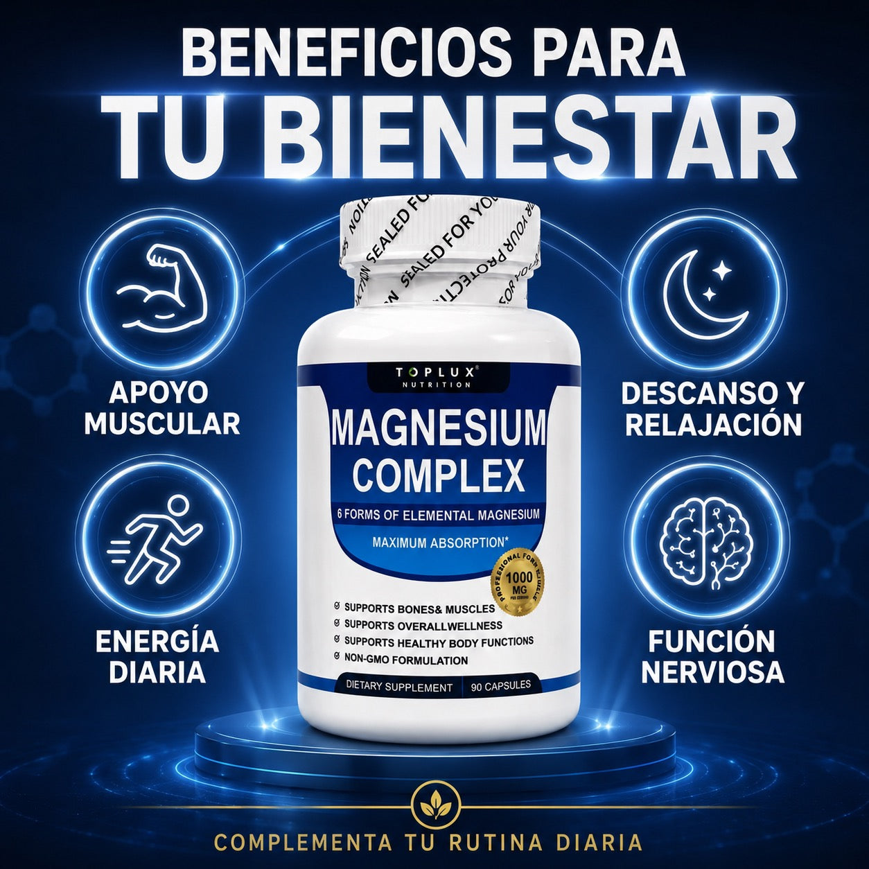 Rivierly Magnesium Complex 1000 mg | 6 Formas de Magnesio – 90 Cápsulas