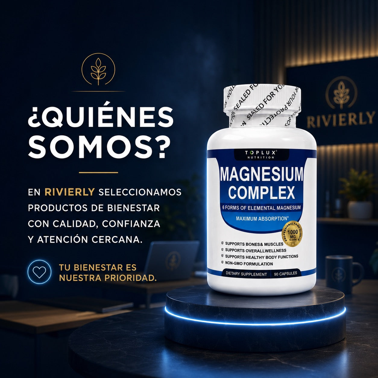 Rivierly Magnesium Complex 1000 mg | 6 Formas de Magnesio – 90 Cápsulas
