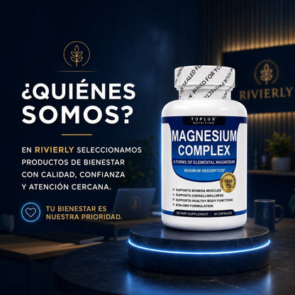 Rivierly Magnesium Complex 1000 mg | 6 Formas de Magnesio – 90 Cápsulas
